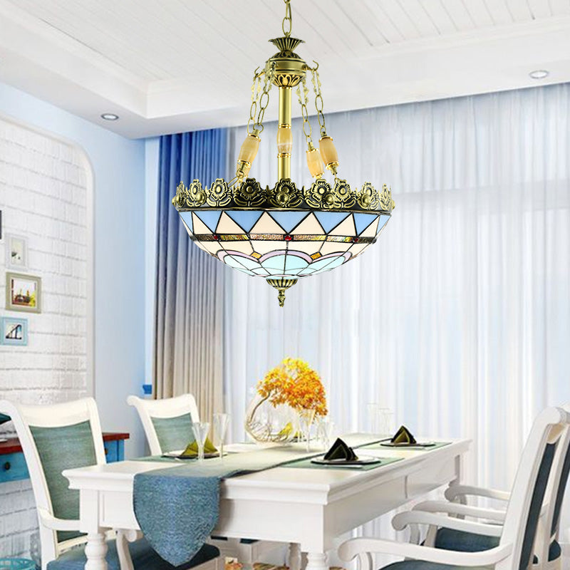 Lustre en vitrail méditerranéen - 3/4 lumières, jaune/bleu - 12"/16" W - Kit d'éclairage suspendu pour cuisine
