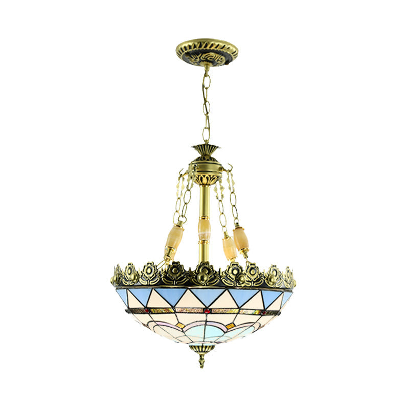 Lustre en vitrail méditerranéen - 3/4 lumières, jaune/bleu - 12"/16" W - Kit d'éclairage suspendu pour cuisine