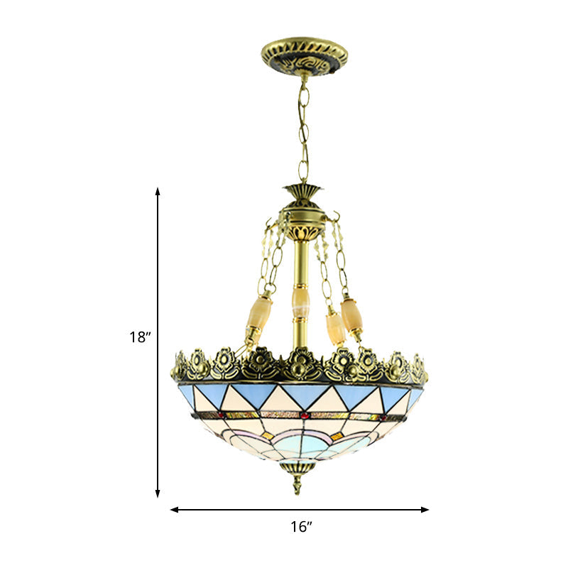 Lustre en vitrail méditerranéen - 3/4 lumières, jaune/bleu - 12"/16" W - Kit d'éclairage suspendu pour cuisine