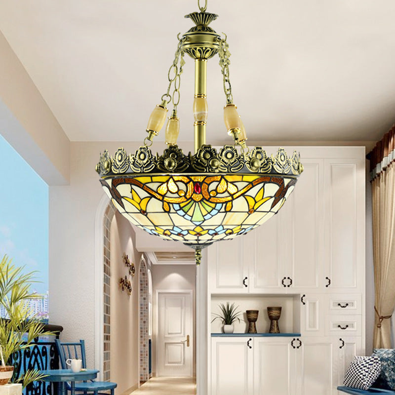 Lustre en vitrail méditerranéen - 3/4 lumières, jaune/bleu - 12"/16" W - Kit d'éclairage suspendu pour cuisine