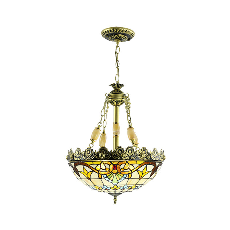 Lustre en vitrail méditerranéen - 3/4 lumières, jaune/bleu - 12"/16" W - Kit d'éclairage suspendu pour cuisine
