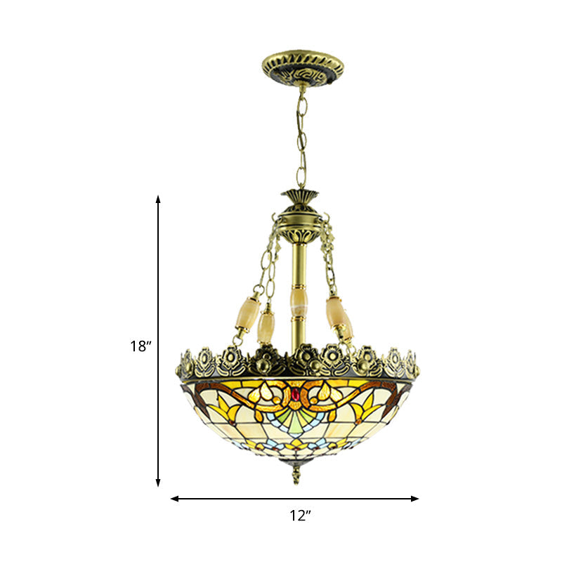 Lustre en vitrail méditerranéen - 3/4 lumières, jaune/bleu - 12"/16" W - Kit d'éclairage suspendu pour cuisine
