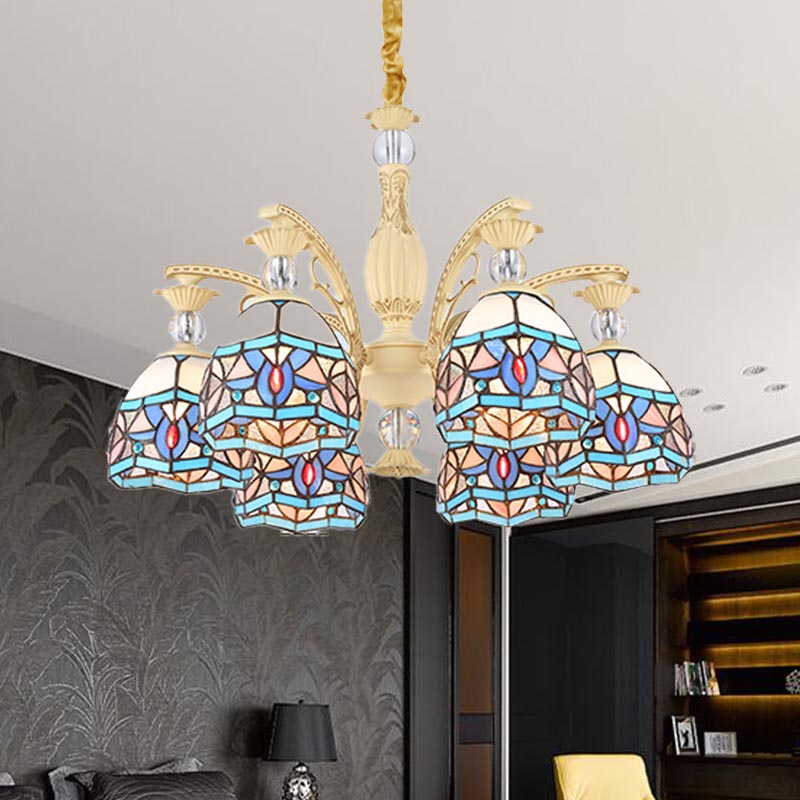 Lustre victorien bleu avec abat-jour en verre taillé - 6/9/11 lumières - Suspension moderne pour salon