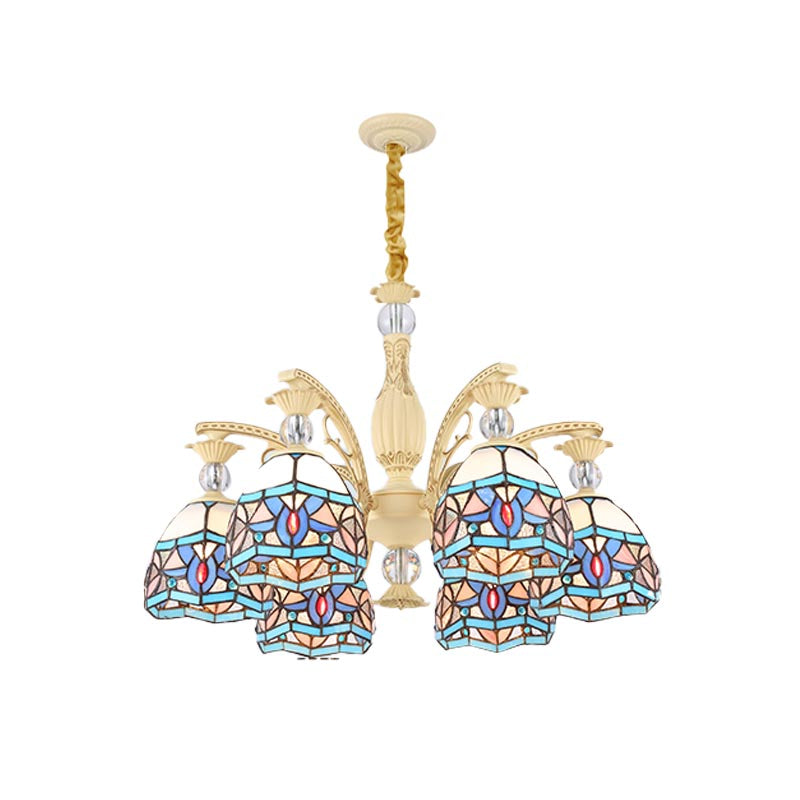 Lustre victorien bleu avec abat-jour en verre taillé - 6/9/11 lumières - Suspension moderne pour salon