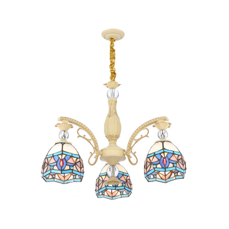 Lustre victorien bleu avec abat-jour en verre taillé - 6/9/11 lumières - Suspension moderne pour salon
