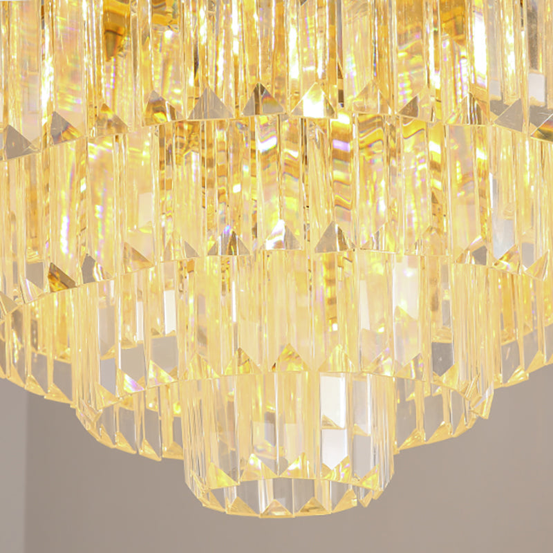 Modern Style Brass Hanging Chandelier with Crystal Block - Multi-Light Metal Fixture