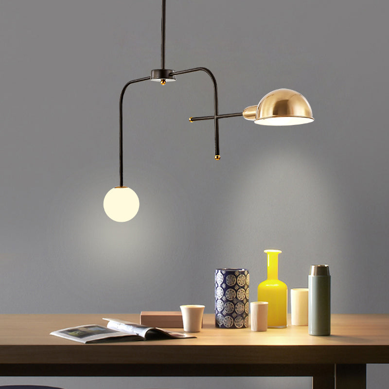 Lustre moderne à bras en métal avec 2/4 ampoules, finition noire et dorée, lampe à suspension de plafond