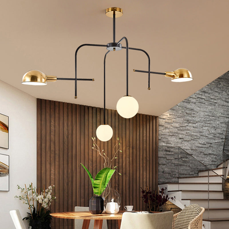 Lustre moderne à bras en métal avec 2/4 ampoules, finition noire et dorée, lampe à suspension de plafond