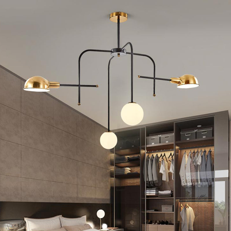 Lustre moderne à bras en métal avec 2/4 ampoules, finition noire et dorée, lampe à suspension de plafond