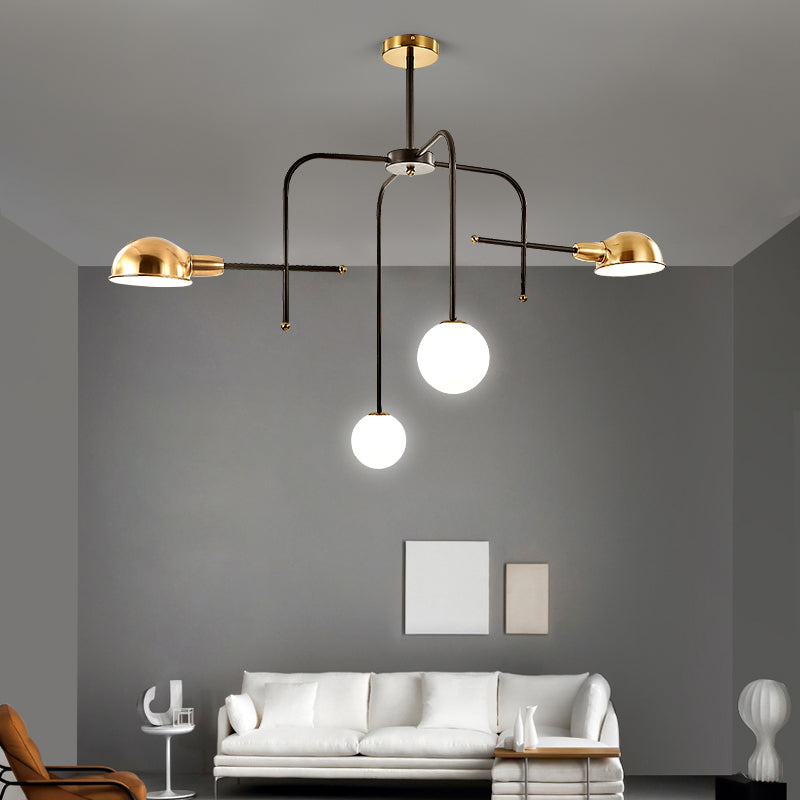 Lustre moderne à bras en métal avec 2/4 ampoules, finition noire et dorée, lampe à suspension de plafond
