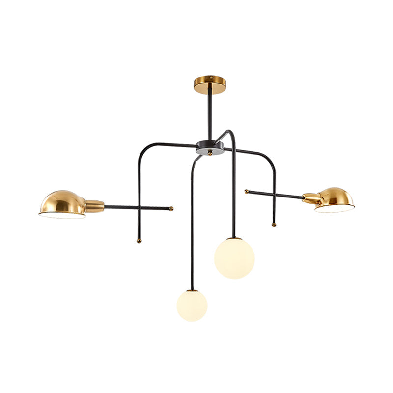 Lustre moderne à bras en métal avec 2/4 ampoules, finition noire et dorée, lampe à suspension de plafond