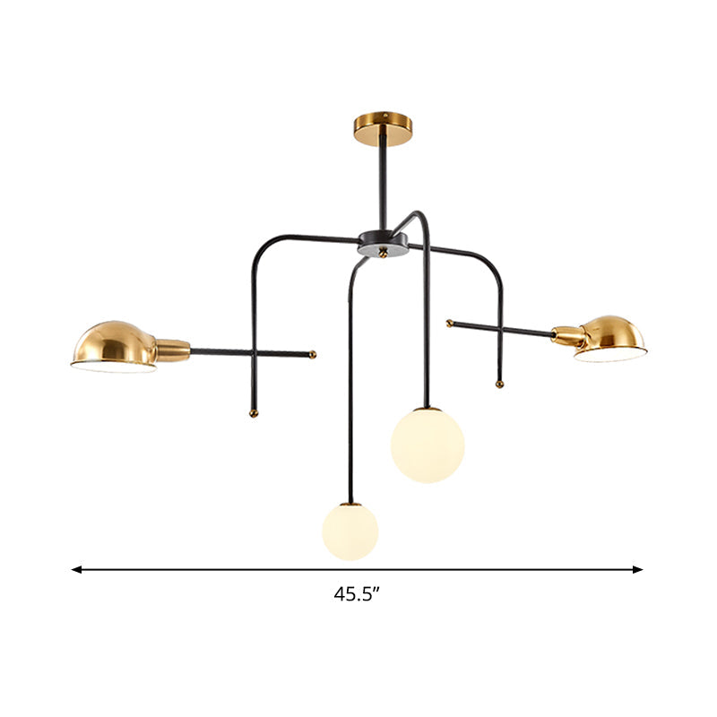 Lustre moderne à bras en métal avec 2/4 ampoules, finition noire et dorée, lampe à suspension de plafond