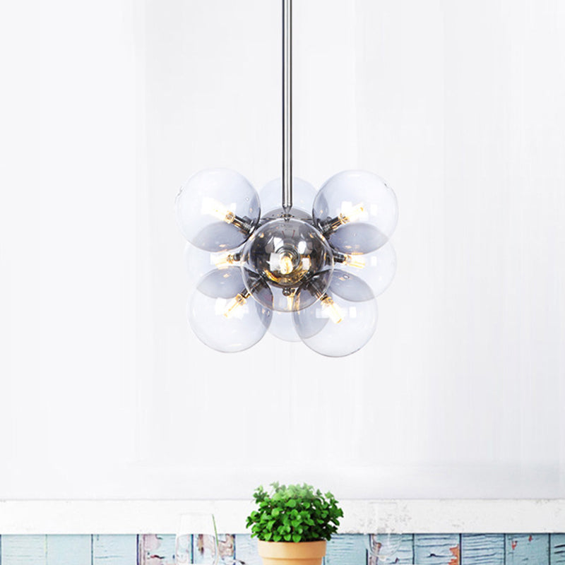 Modern Chrome Sphere 9-Bulb Clear Glass Ceiling Chandelier