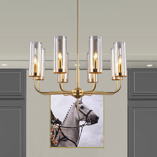Lustre cylindrique en verre cognac : plafonnier suspendu moderne à 8 ampoules pour salle à manger