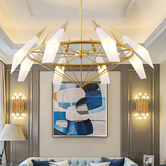 Tapered Pendant Chandelier: Contemporary Cream/Green Glass, 8 Heads, Living Room Hanging Light Kit