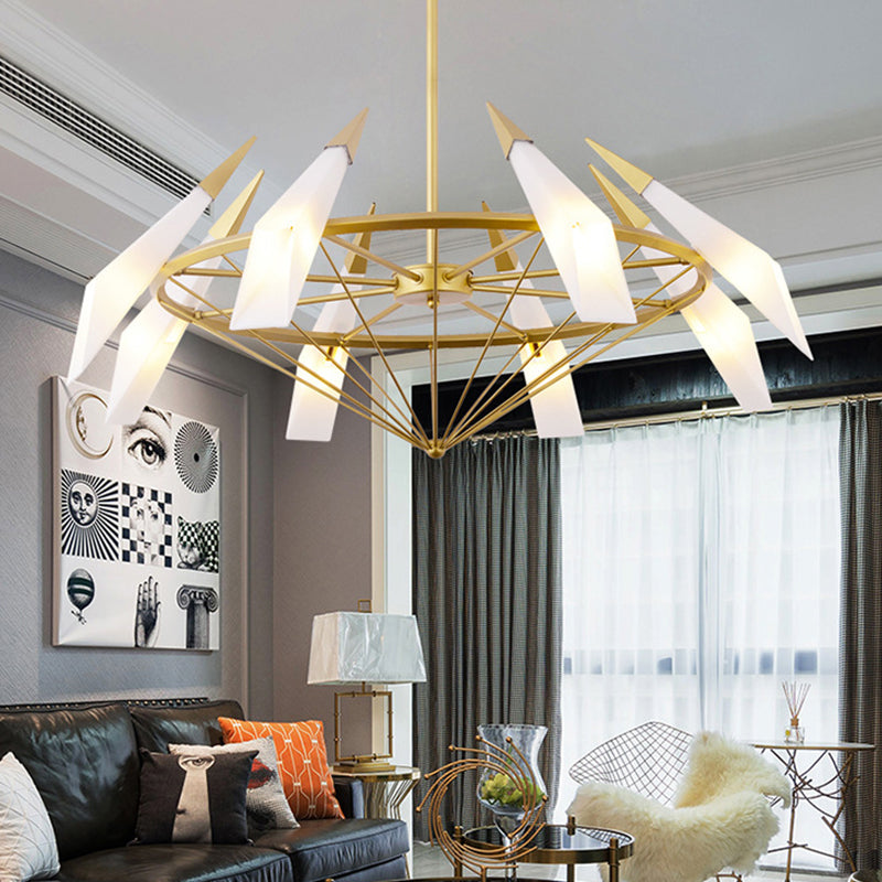 Tapered Pendant Chandelier: Contemporary Cream/Green Glass, 8 Heads, Living Room Hanging Light Kit