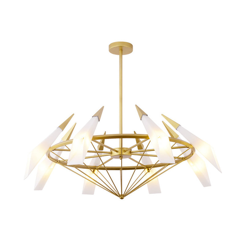 Tapered Pendant Chandelier: Contemporary Cream/Green Glass, 8 Heads, Living Room Hanging Light Kit