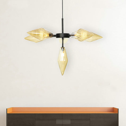 Lustre conique noir moderne avec 6 têtes en verre ambré - Plafonnier élégant