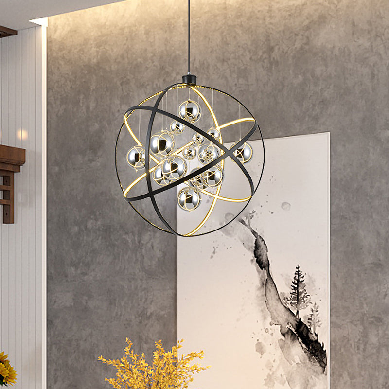 Modernist Smoke Glass LED Pendant Chandelier - Round, Black