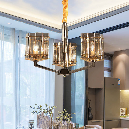 Lustre triangulaire en verre fumé - Plafonnier de salle à manger moderniste avec 3 ampoules