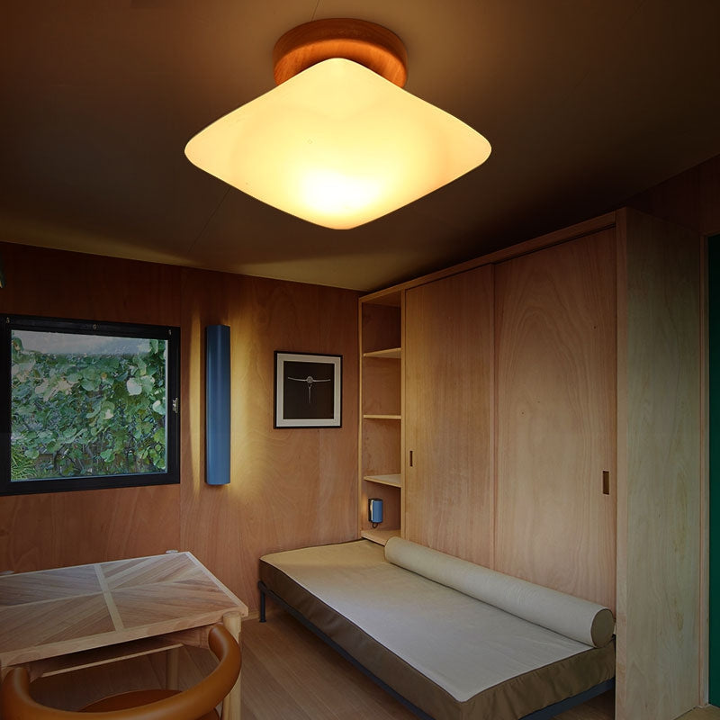 Frosted Glass Semi-Circle/Square Flush Ceiling Light - Modern 1-Light Flush Mount for Corridor