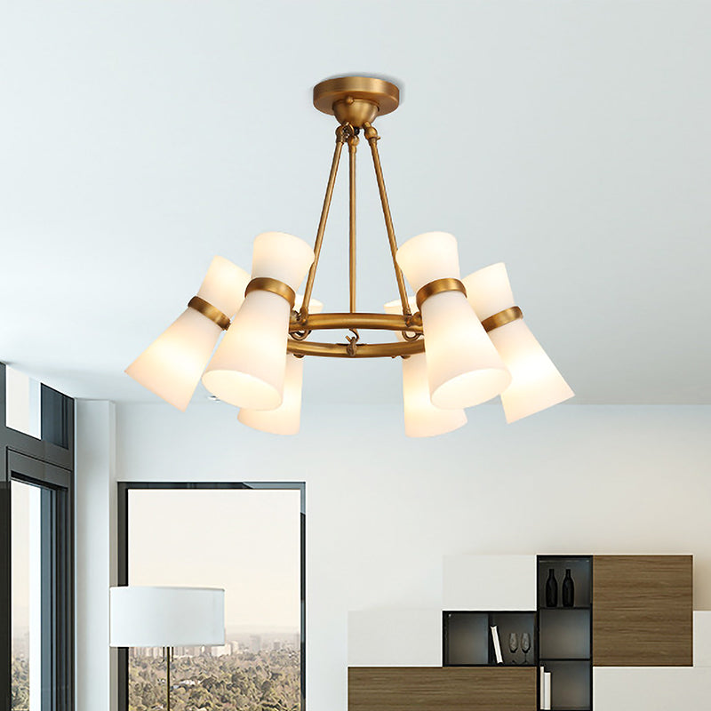 Modern Opal Glass Chandelier - Wide Flare, 16 Bulbs - Black/Gold Pendant Light Fixture