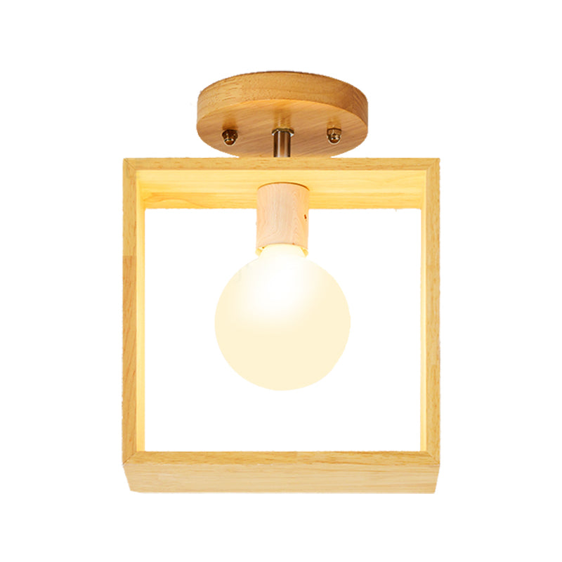 Modern Wood Semi Flush Mount Light - Triangle/Square/Pentagon Shape with White Glass - 1 Head Ceiling Fixture