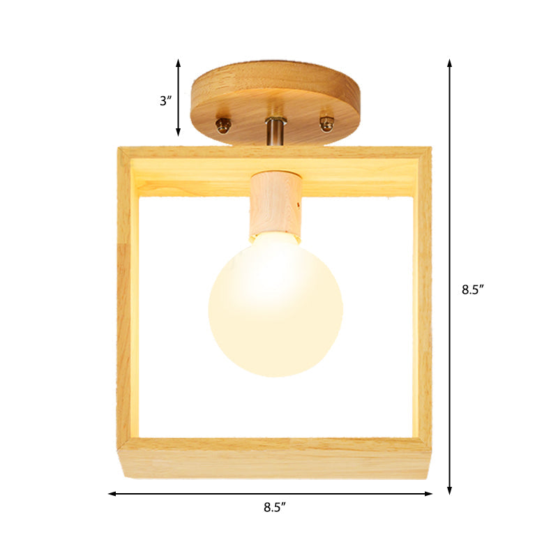 Modern Wood Semi Flush Mount Light - Triangle/Square/Pentagon Shape with White Glass - 1 Head Ceiling Fixture