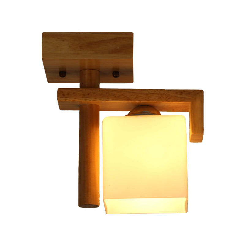 Frosted Glass Ceiling Flush Light - Contemporary Semi Flushmount Lamp for Staircase Wood Décor