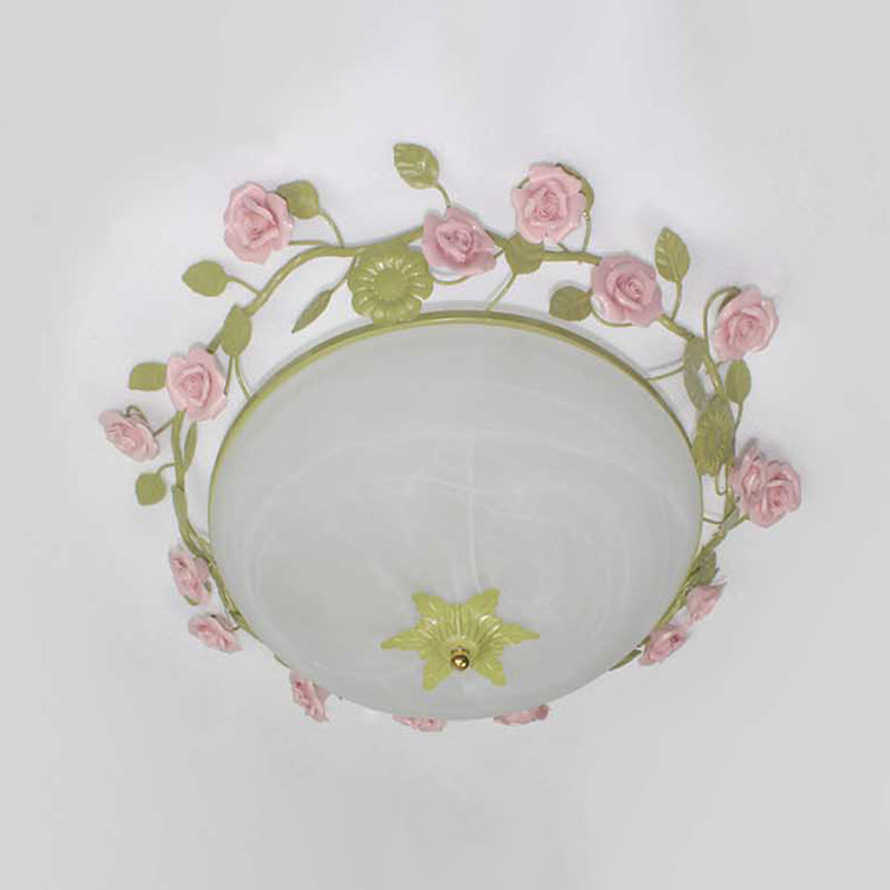Green 3-Light Flush Mount Bowl Ceiling Light for Living Room - Country Style (19"/23" Width)