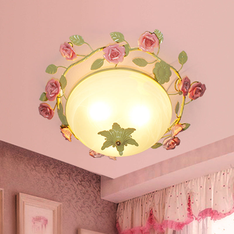 Green 3-Light Flush Mount Bowl Ceiling Light for Living Room - Country Style (19"/23" Width)