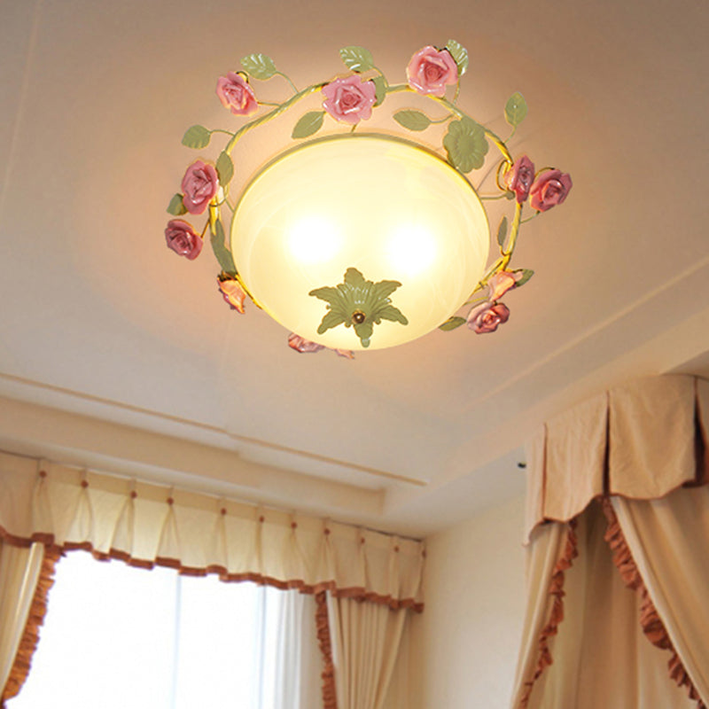 Green 3-Light Flush Mount Bowl Ceiling Light for Living Room - Country Style (19"/23" Width)