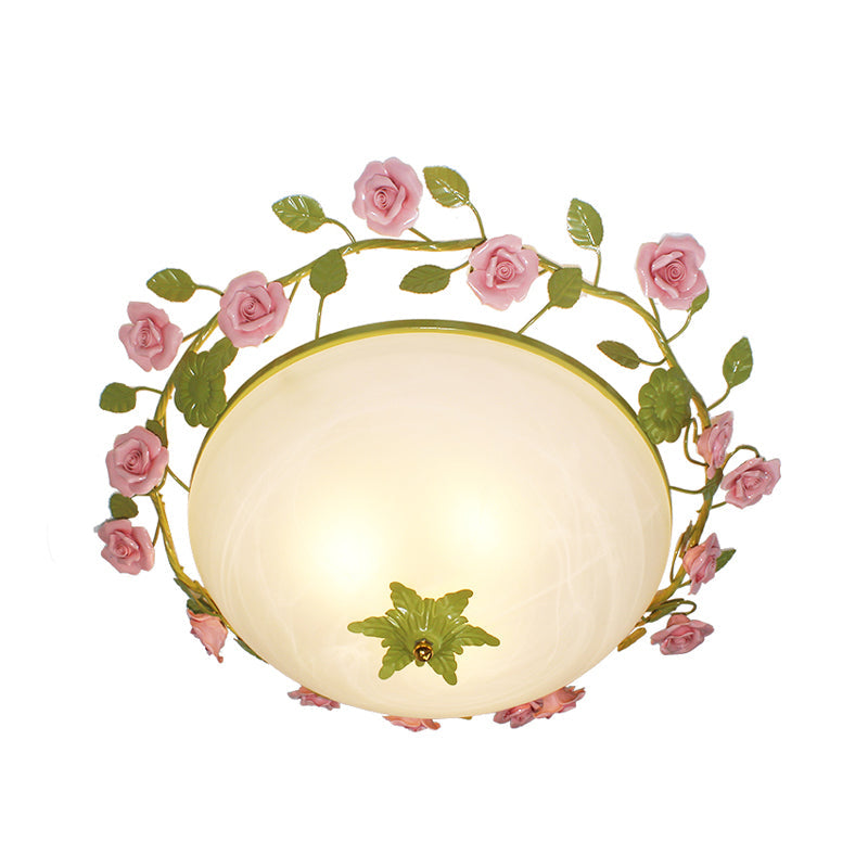 Green 3-Light Flush Mount Bowl Ceiling Light for Living Room - Country Style (19"/23" Width)