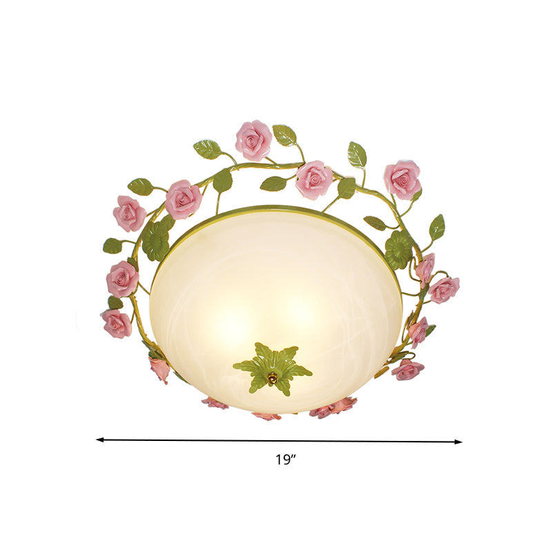 Green 3-Light Flush Mount Bowl Ceiling Light for Living Room - Country Style (19"/23" Width)