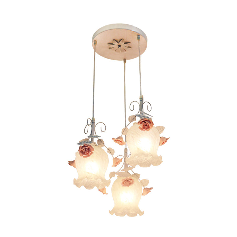 Opal Glass Flower Cluster Pendant Light - Countryside Style 3 Heads White/Green