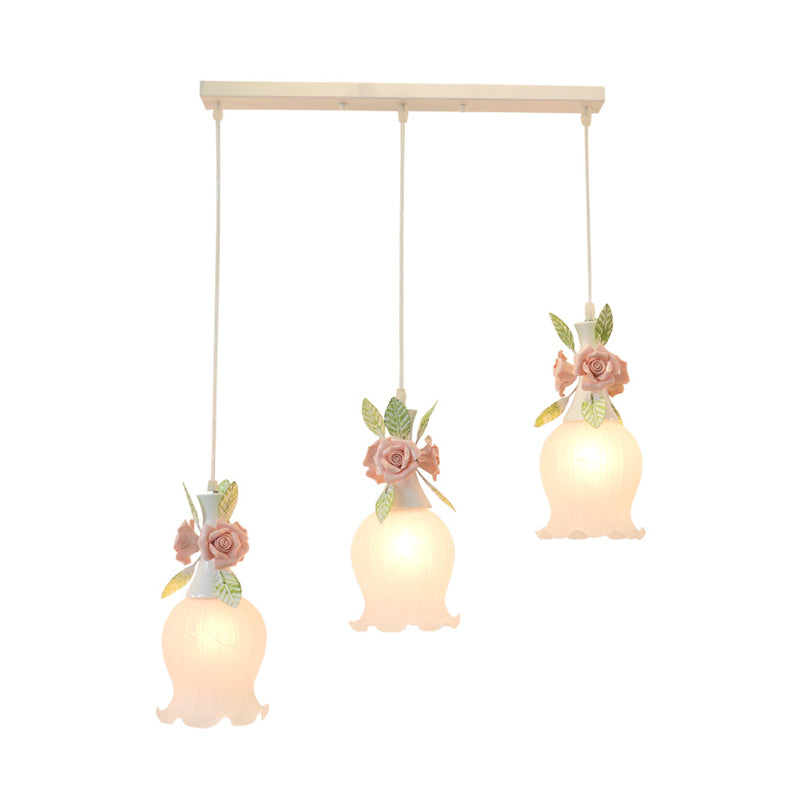 Scalloped Cluster Pendant Hanging Light With 3 Frosted White Glass Bulbs