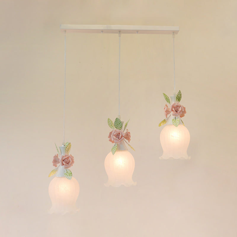 Scalloped Cluster Pendant Hanging Light With 3 Frosted White Glass Bulbs