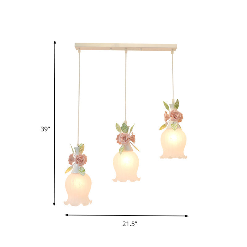 Scalloped Cluster Pendant Hanging Light With 3 Frosted White Glass Bulbs