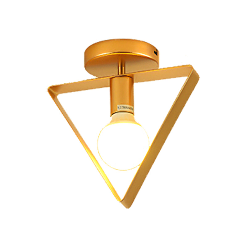 Nordic Metal Semi-Flush Mount Ceiling Light in Gold - Triangular/Square/Round Shade, 1-Light Fixture for Corridor