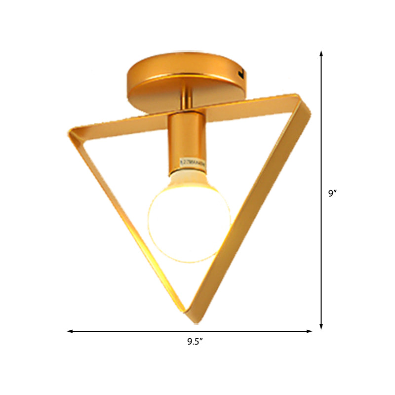 Nordic Metal Semi-Flush Mount Ceiling Light in Gold - Triangular/Square/Round Shade, 1-Light Fixture for Corridor