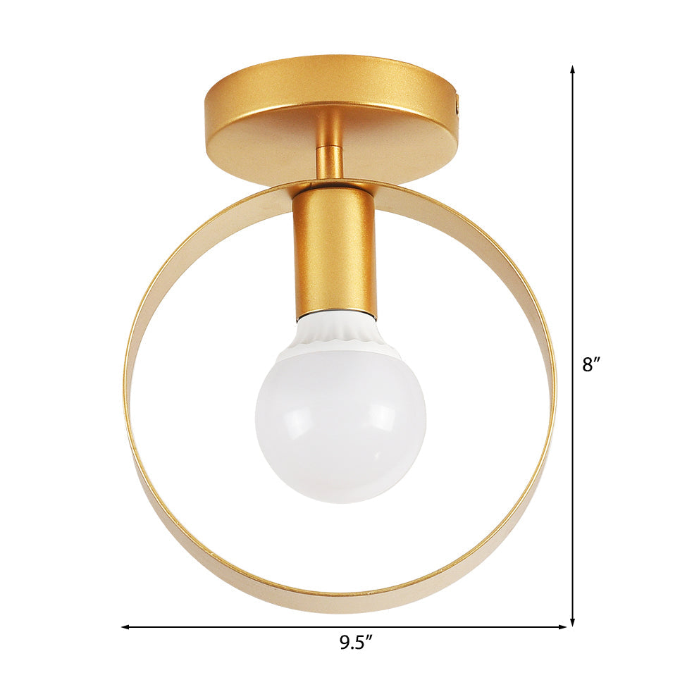Nordic Metal Semi-Flush Mount Ceiling Light in Gold - Triangular/Square/Round Shade, 1-Light Fixture for Corridor