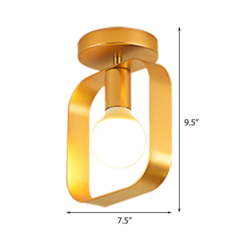 Nordic Metal Semi-Flush Mount Ceiling Light in Gold - Triangular/Square/Round Shade, 1-Light Fixture for Corridor