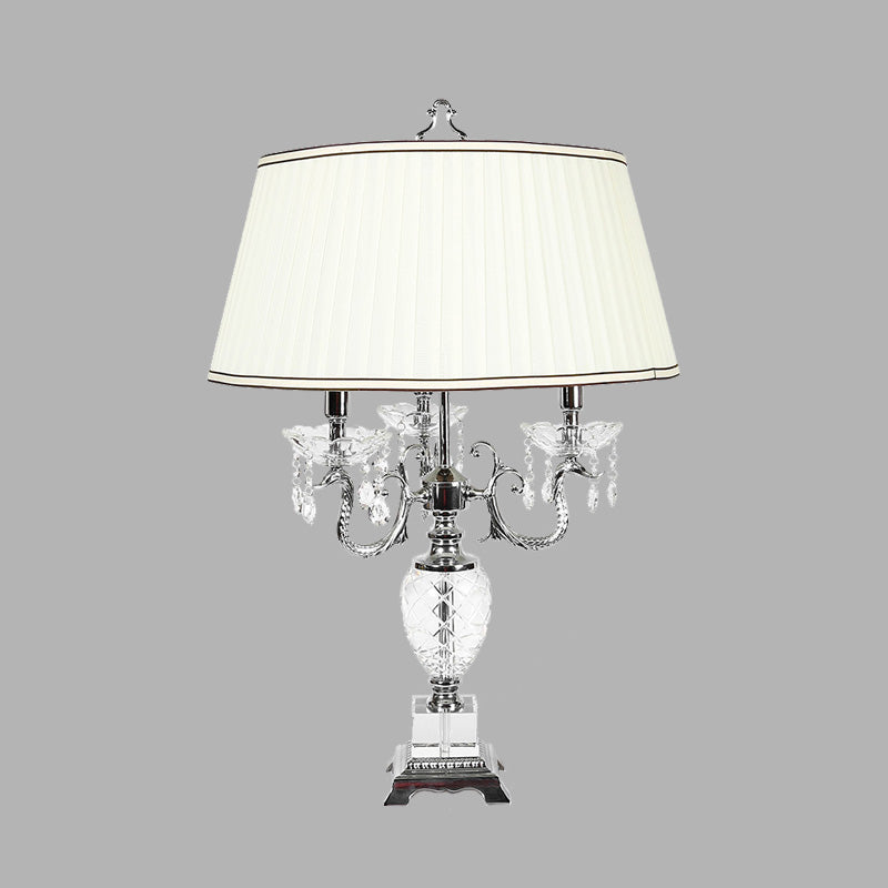 4 Lights Nightstand Lamp - Countryside Swooping Arm Crystal Table Light In White