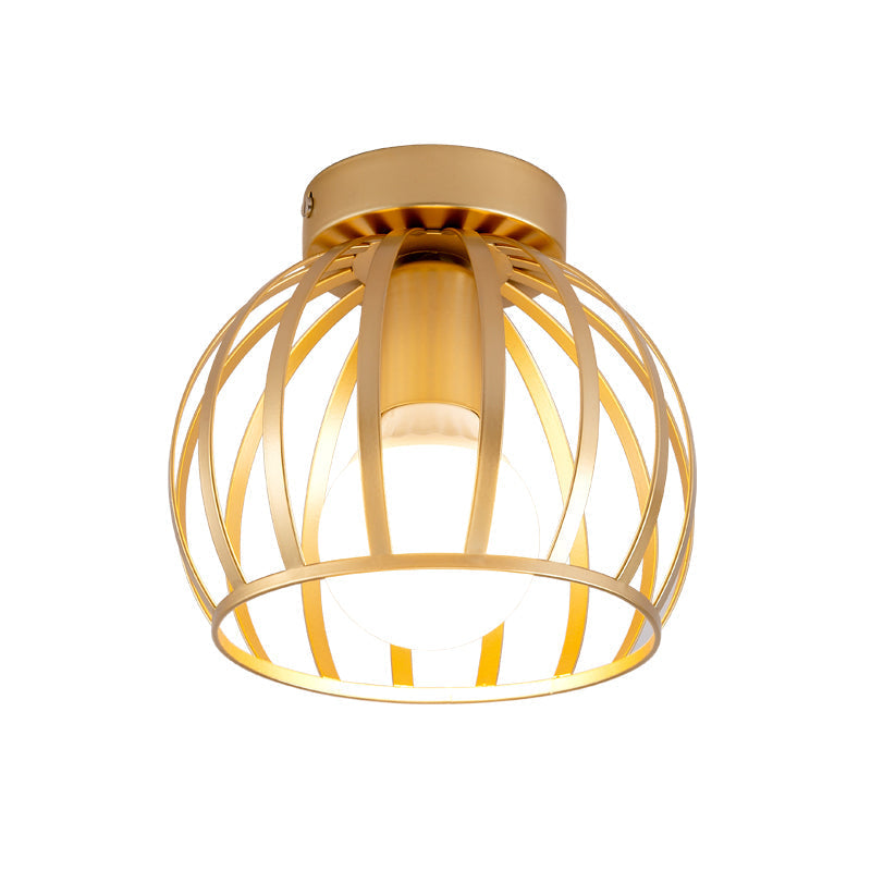 Minimalist Black/Gold Metal Cage Flushmount Light for Corridor, Ceiling Mounted