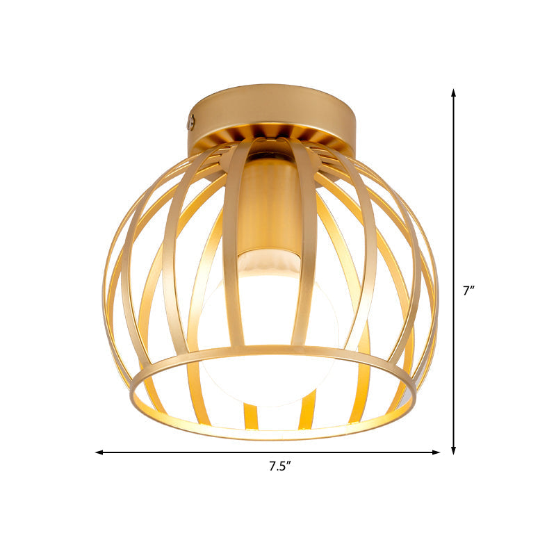 Minimalist Black/Gold Metal Cage Flushmount Light for Corridor, Ceiling Mounted