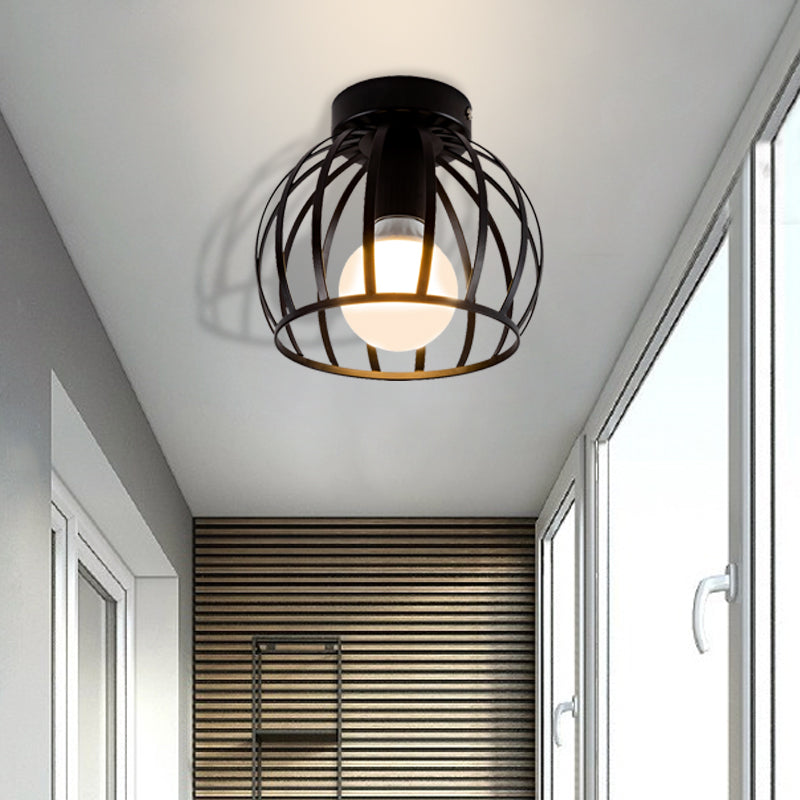 Minimalist Black/Gold Metal Cage Flushmount Light for Corridor, Ceiling Mounted