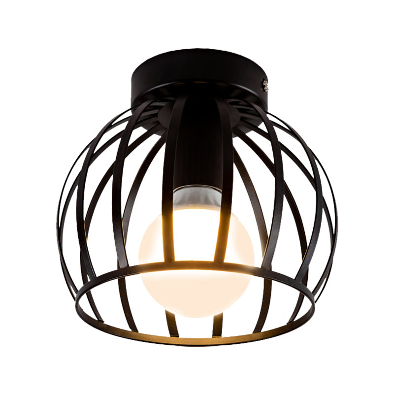Minimalist Black/Gold Metal Cage Flushmount Light for Corridor, Ceiling Mounted