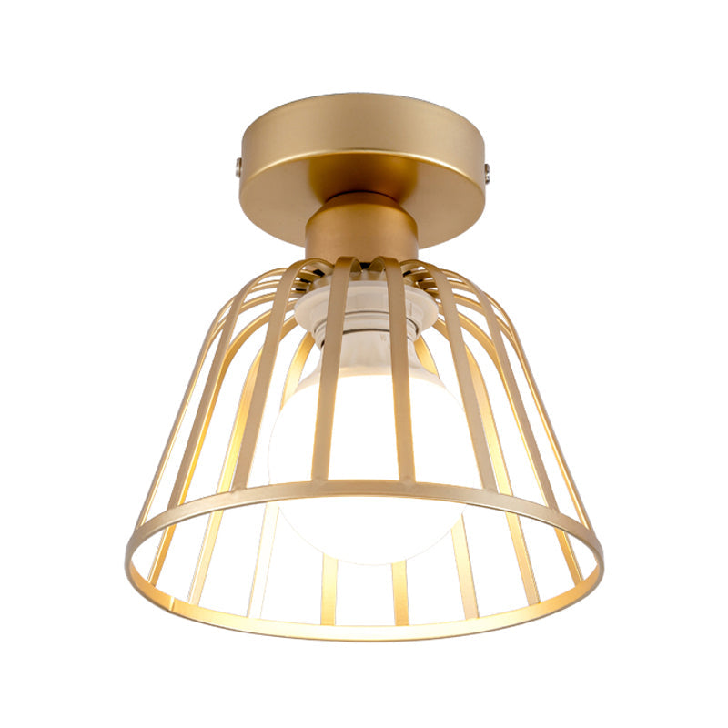 Contemporary Black/Gold Conical Flush Mount Ceiling Light for Staircases - Metal Fixture, 1 Bulb