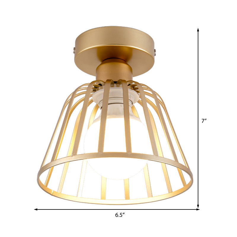 Contemporary Black/Gold Conical Flush Mount Ceiling Light for Staircases - Metal Fixture, 1 Bulb