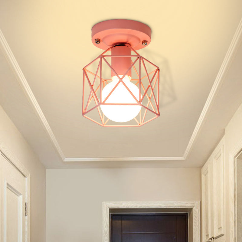 Plafonnier minimaliste avec cadre en métal et accents blancs, roses et verts - Idéal pour vestiaire